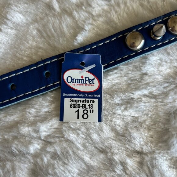 NWT OmniPet Signature Blue Leather Studded Dog Collar 18" - Picture 5 of 6